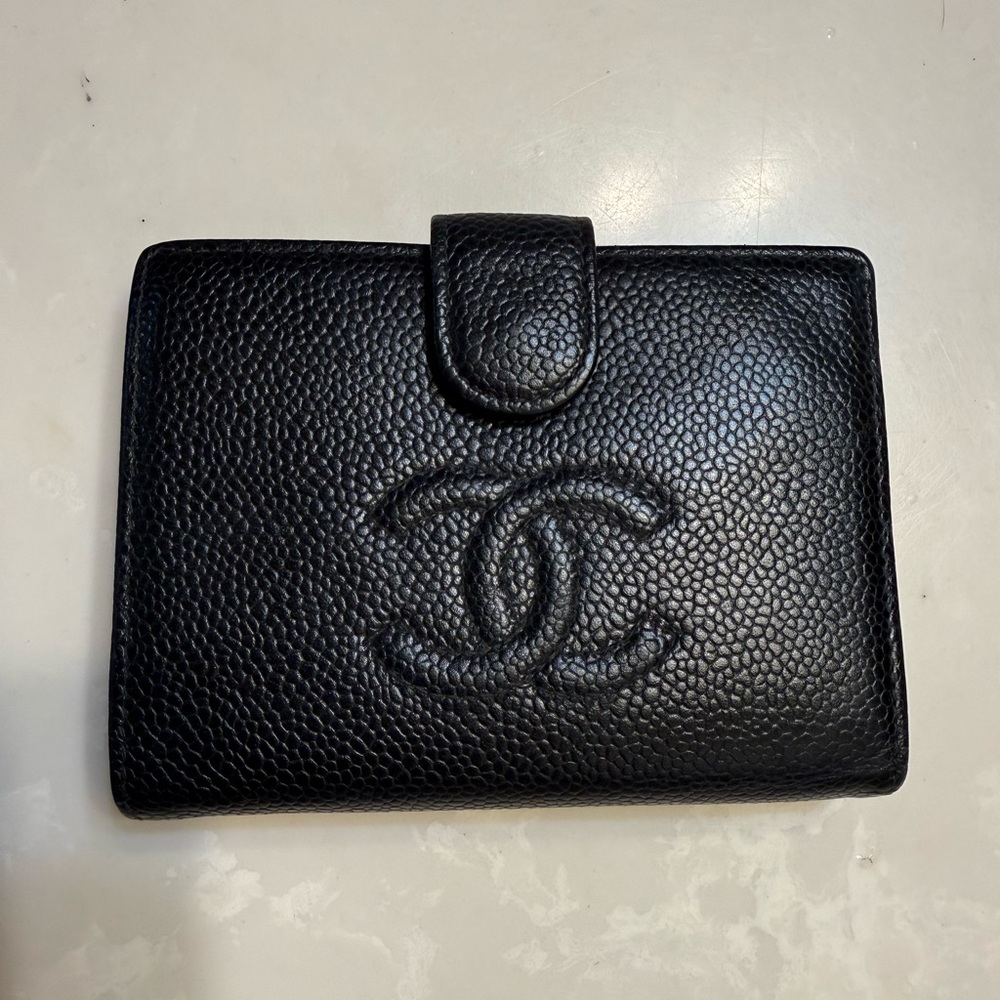 ****SOLD****CHANEL Authentic Black Caviar Bi-Fold Wallet